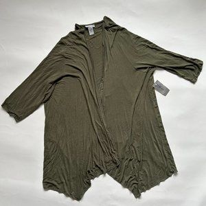 CATHERINES SIZE 2X Oilver Green WOMEN OPEN FRONT Cardigan LIGHTWEIGHT KNIT COVER
